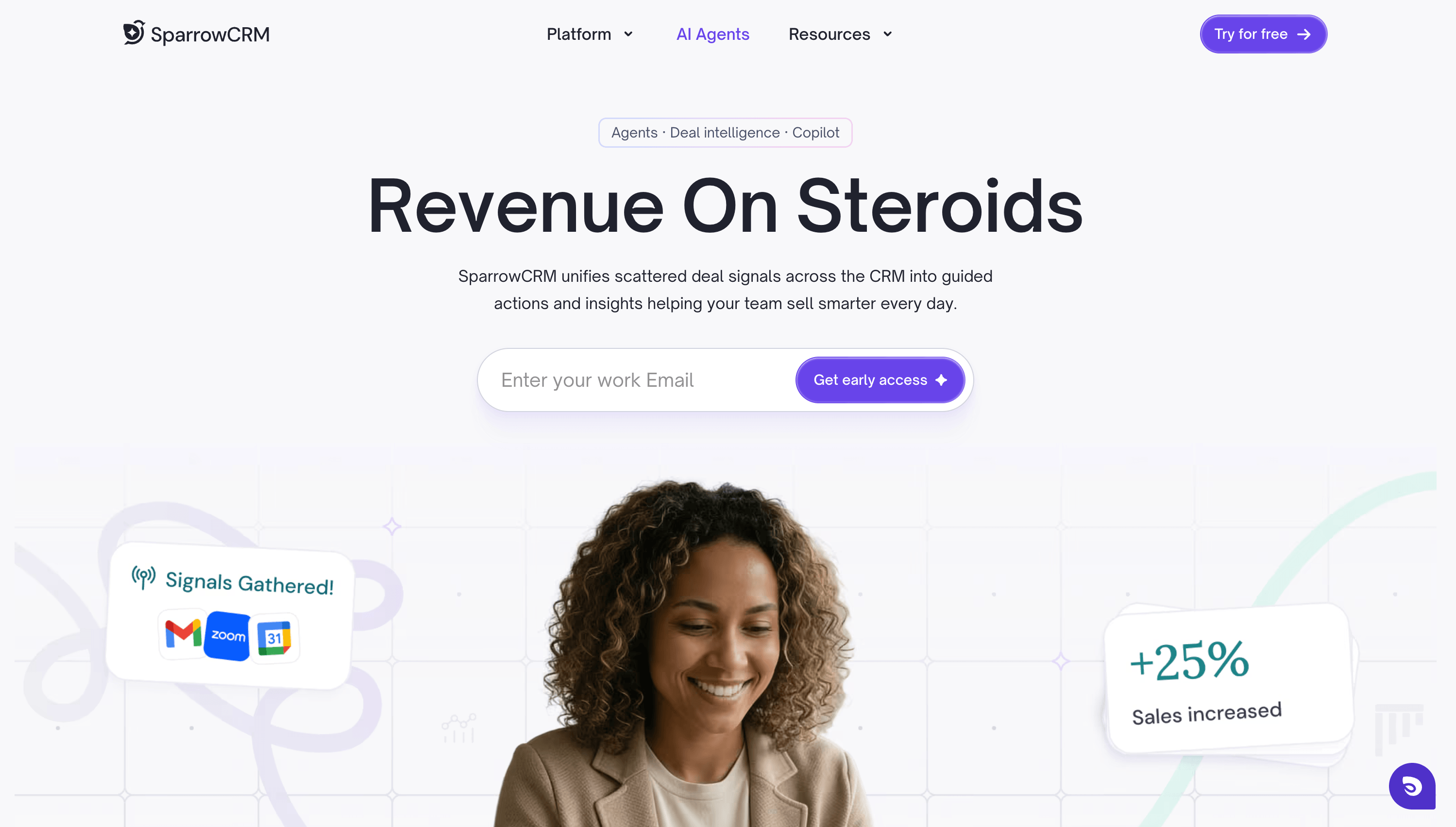 SparrowCRM's landing page